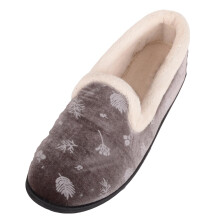(UK5, Grey) ABSOLUTE FOOTWEAR Easy Slip On Fleece Lined Velour Slipper with Dandelion Design