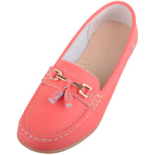 (UK6, Coral) ABSOLUTE FOOTWEAR Slip On Casual Leather Loafer / Deck / Boat Shoes / Sandals