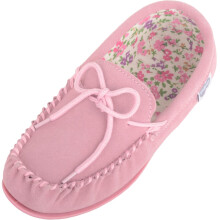 (UK4, Pink) SNUGRUGS Grace, Suede Moccasins with Floral Cotton Inner and Rubber Sole