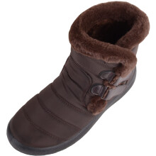 (UK7, Brown) ABSOLUTE FOOTWEAR Easy Slip On Double Touch and Close Faux Fur Ankle Winter Boots