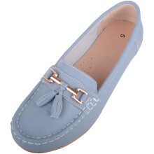 (UK8, Baby Blue) ABSOLUTE FOOTWEAR Slip On Casual Leather Loafer / Deck / Boat Shoes / Sandals