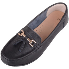 (UK5, Black) ABSOLUTE FOOTWEAR Slip On Casual Leather Loafer / Deck / Boat Shoes / Sandals