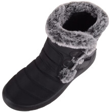 (UK7, Black) ABSOLUTE FOOTWEAR Easy Slip On Double Touch and Close Faux Fur Ankle Winter Boots