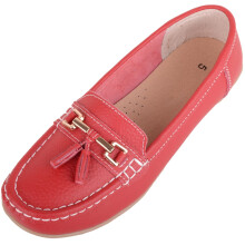 (UK6, Dark Red) ABSOLUTE FOOTWEAR Slip On Casual Leather Loafer / Deck / Boat Shoes / Sandals