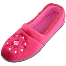 (UK5, Fuchsia) ABSOLUTE FOOTWEAR Smooth Velour Style Slip On Slippers/Indoor Shoes
