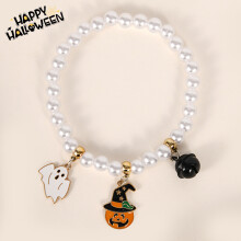 (White)Halloween Pet Jewelry With Cute Ghost And Skull Beads For Cats Dress Holiday