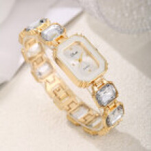 (Gold White) Womens Square Quartz Watch With Alloy Frame And Elegant Design For Gift And Collection
