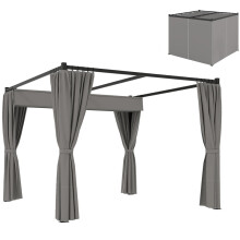 3 x 3m Moving Canopy Metal Pergola, with Curtains - Grey