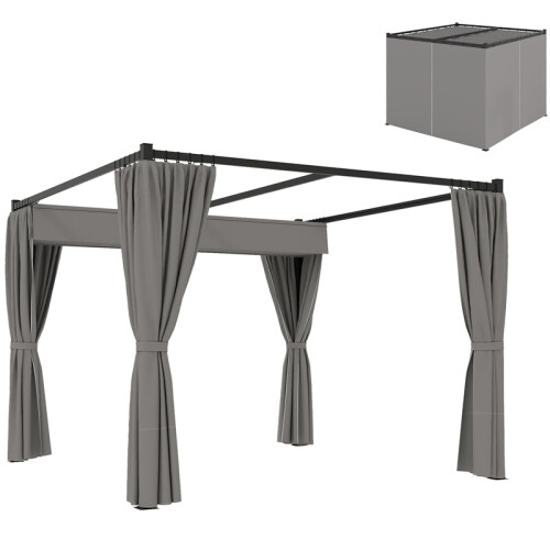 3 x 3m Moving Canopy Metal Pergola, with Curtains - Grey
