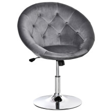 Swivel Dressing Stool, Velvet-feel Upholstered Vanity Chair, Button Tufting and Thick Padding for Bedroom, Grey