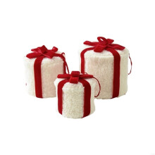 (White) Christmas Gift Box Hanging Set of 3, Soft Fabric Tree Trim with Ribbon Loop for Indoor Display on Tree, Shelf, or Entryway Y5GB
