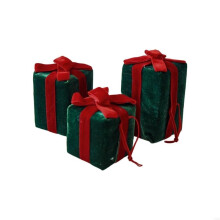 (Green) Christmas Gift Box Hanging Set of 3, Soft Fabric Tree Trim with Ribbon Loop for Indoor Display on Tree, Shelf, or Entryway Y5GB