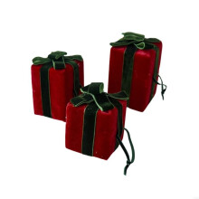(Red) Christmas Gift Box Hanging Set of 3, Soft Fabric Tree Trim with Ribbon Loop for Indoor Display on Tree, Shelf, or Entryway Y5GB