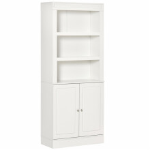 Kitchen Cupboard with 6-tier Shelving, 3 Open Compartments and Double-door Cabinet with Adjustable Shelves, White