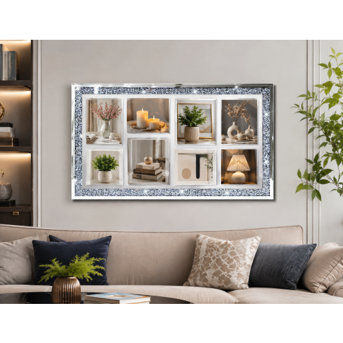 Silver 8 Multi Photo Frame Crushed Diamond 59x33Cm
