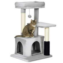 Cat Tree for Indoor Cats Climbing Tower Kitten Scratch Post Activity Center Kitten with Massage Toy Hanging Ball Bed Condo Perch 48 x 48 x 85cm Grey