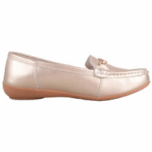 (UK6, Gold) ABSOLUTE FOOTWEAR Genuine Leather Easy Slip On Loafer Boat Shoe, Diamante Trim