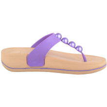 (UK3, Purple) ABSOLUTE FOOTWEAR Easy Slip On Beaded Wedged Toe Bar Summer Sandals Flip Flops