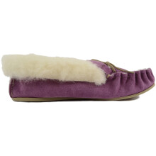 (UK8, Purple) SNUGRUGS Slip On Suede Moccasins with Wool Cuff and Rubber Sole. Made in UK
