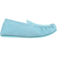 (UK6, Aqua) SNUGRUGS Slip On Fabric Lined Suede Moccasin Slippers with Rubber Sole