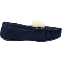 (UK3, Navy) SNUGRUGS Suede Moccasins with Wool Lining and Rubber Sole