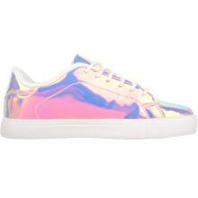 (UK7, Multi) ABSOLUTE FOOTWEAR Slip On Lace Up Holographic Shiny Leisure Casual Sports Trainers