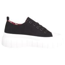 (UK5, Black) ABSOLUTE FOOTWEAR Lace Up Canvas Trainer Pumps with Chunky Sole