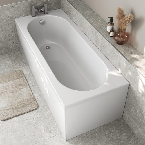 Bathroom Single Ended 1700x700mm Curved Bath Side End Panel Acrylic White Modern