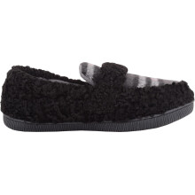 (UK4, Black) ABSOLUTE FOOTWEAR Easy Slip On Memory Foam Faux Fur Checked Moccasin Style Slipper
