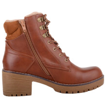(UK4, Brown) ABSOLUTE FOOTWEAR Easy Slip On Smooth Faux Fur Lined Heeled Smart Work Ankle Boots