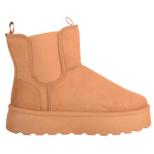 (UK4, Tan) ABSOLUTE FOOTWEAR Smooth Faux Suede Easy Slip On Platform Ankle Boot with Twin Gusset