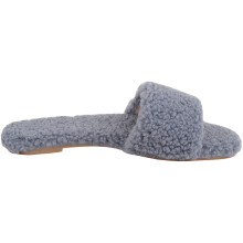 (UK5, Grey) ABSOLUTE FOOTWEAR Faux Fur Bobble Slip On Open Toe Slider Slippers