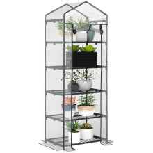 5 Tier Mini Greenhouse, Portable Greenhouse with Reinforced Plastic Cover, Garden Grow House with Roll Up Door and Shelves, 69 x 49 x 193cm, Green