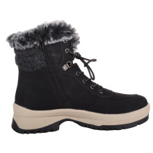 (UK4, Black) ABSOLUTE FOOTWEAR Faux Suede Lace Up Ankle Boot with Faux Fur Trim and Chunky Sole