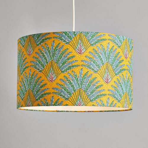 (Yellow) Litecraft Linzy Leaf Print Drum Lampshade 2