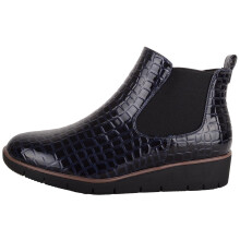 (UK7, Navy) ABSOLUTE FOOTWEAR Faux Patent Leather Wedge Ankle Chelsea Boots with Twin Gusset