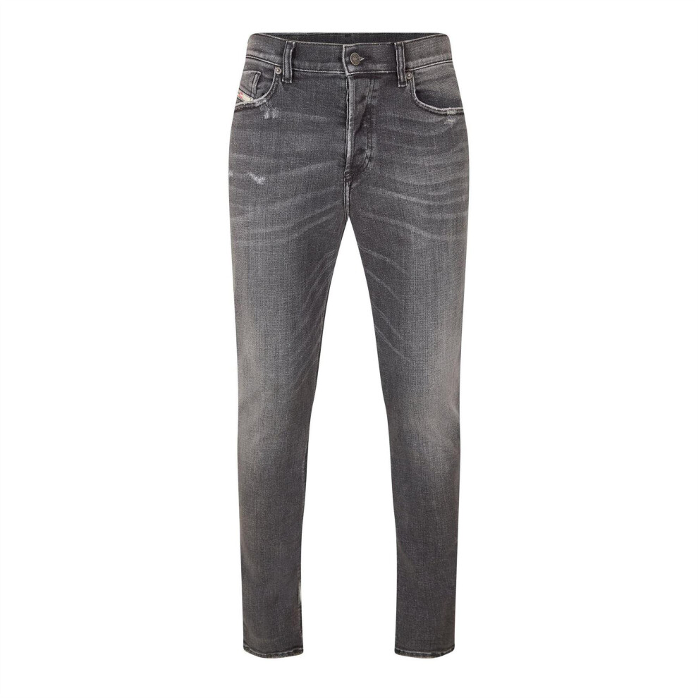 Diesel (30L, Black/Grey) Mens Fing Denim Fade Straight Leg Jeans