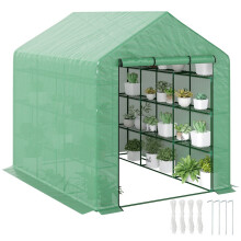 Walk-in Greenhouse with 4 Tier 24 Shelves, Portable Grow House with Roll-up Zipped Door, 244 x 180 x 210cm, Green