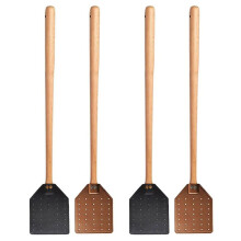 4 Stück Fliegenklatsche Aus Leder mit Langem Holzgriff, Robuste Fliegenklatsche für Drinnen und Draußen, Rustikale Klatsche
