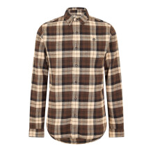 (L, Chocolate Brown) Timberland Mens Checked Casual Button-Down Shirt