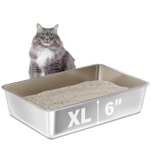 FUTAM Edelstahl-Katzentoilette 23,6 x 15,7 x 6 Zoll Tiefe, extra groίe XL-Metall-Katzentoilette fόr groίe Katzen mit hohen Seitenwδnden