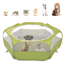 Pawaboo Small Animal Playpen with Zippered Cover, Green | Portable pop-up pet tent for supervised rabbits, guinea pigs