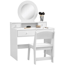 Kids Dressing Table Set Kids Make up Table with Stool and Mirror, Storage Drawers, Gift for Aged 3-8