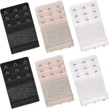 6 Pcs Women's Bra extenders 3 Hooks Bra Extension, Black, White, Beige
