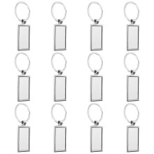 12 Pieces Sublimation Blank Keychain Rectangle Metal Heat Transfer Keychain Blank Key Rings for DIY Crafts Supplies