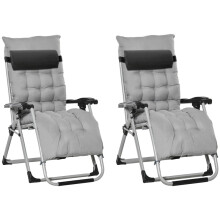 2 Piece Reclining Zero Gravity Sun Loungers with Cushions, Light Grey
