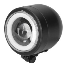 LED Headlight Vintage Round Angel Eye Front Lamp Fit compatible with Motorcycle Cruiser Choppers Bobber Cafe RacerWhite Light
