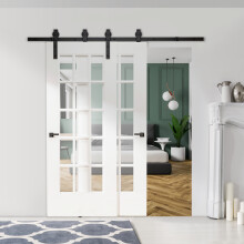 HOMCOM 6.6FT/200cm Sliding Barn Door Hardware Track Kit 2 Wood Doors, Black