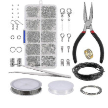 Jewelry Making Kit,findings Set 912 Pieces Silver Findings In Plastic Box With Plier Tweezers And Wire compatible with Jewelry Repair