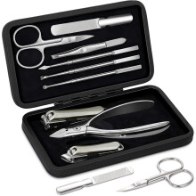 Leipple 9-in-1 Profi-Maniküre-Set mit magnetischem Lederetui, Schwarz, Premium